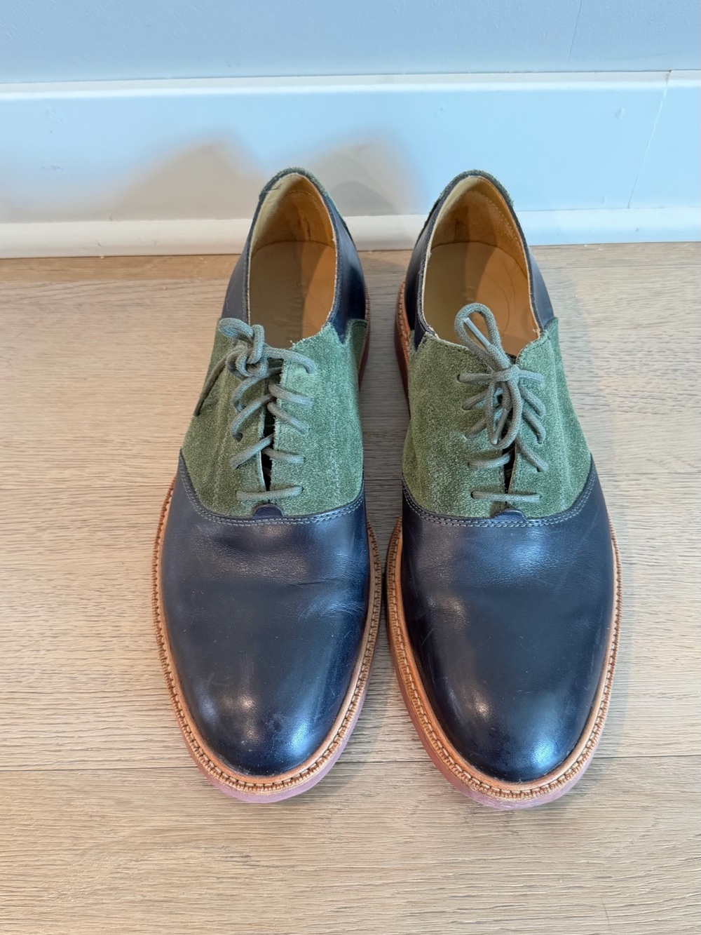 Cole Haan Black Leather & Green Suede Derby Shoes